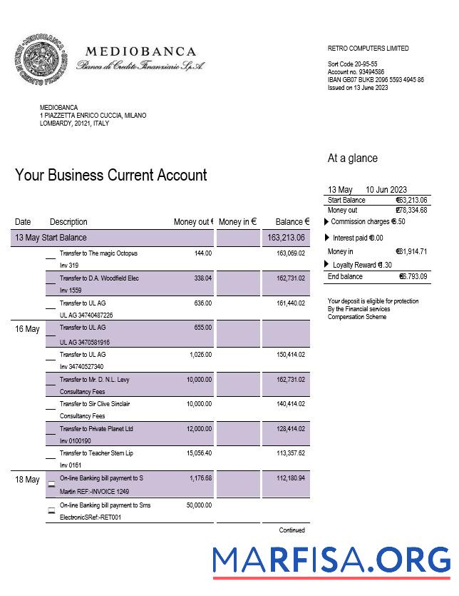 Blank Mediobanca business statement Word and PDF template